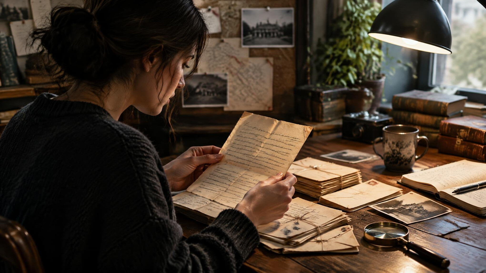 person reading old letters