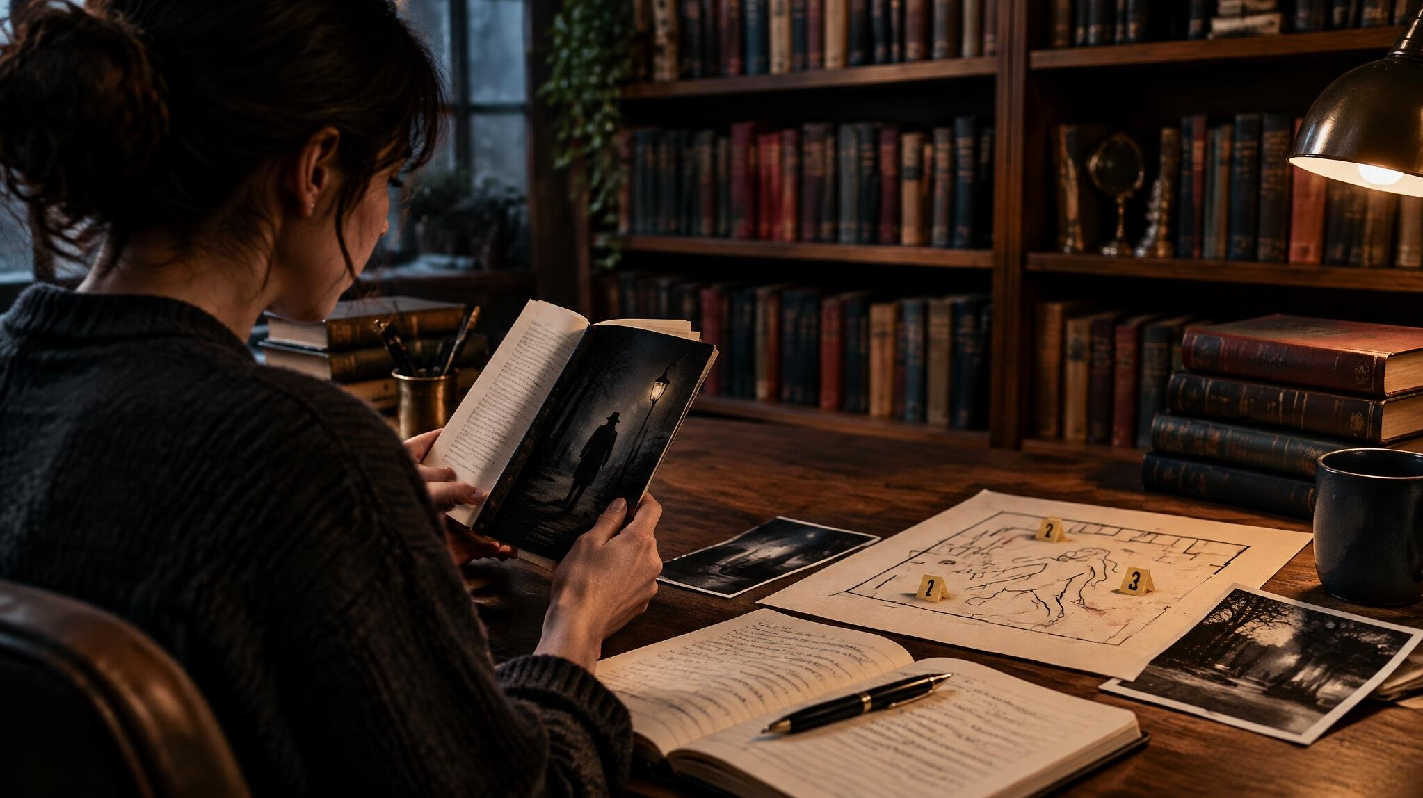 person reading mystery book